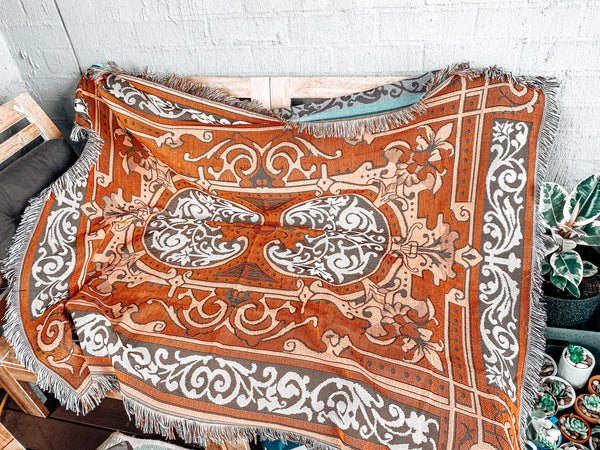 Boho Orange Woven Blanket